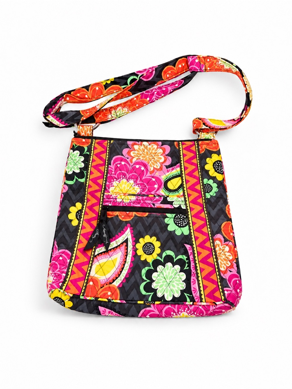 Vera Bradley Ziggy Zinnia Pink Orange Floral Iconic Hipster Crossbody Zip Bag